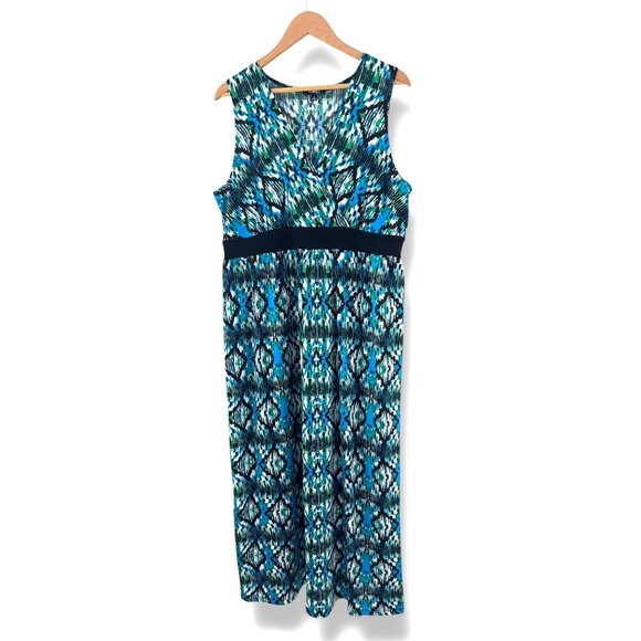 Elementz Blue Green Watercolor Print Sleeveless Maxi Dress Size 1X 16 Plus Size - Picture 7 of 9